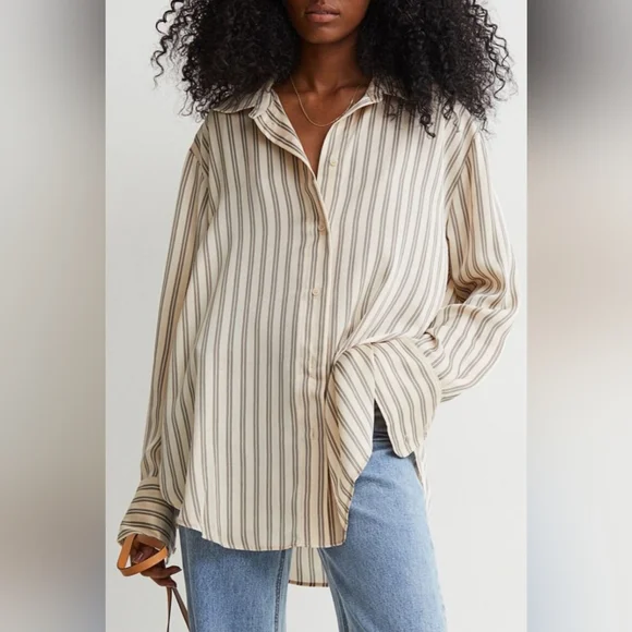 H&M Oversized Button-Down Satin Shirt - Picture 9 of 9